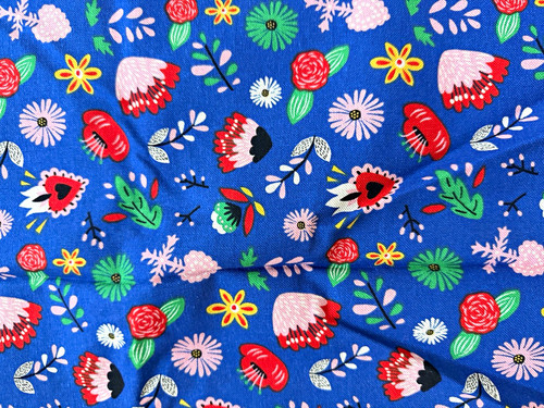 Blue multicolour floral fabric - blue,